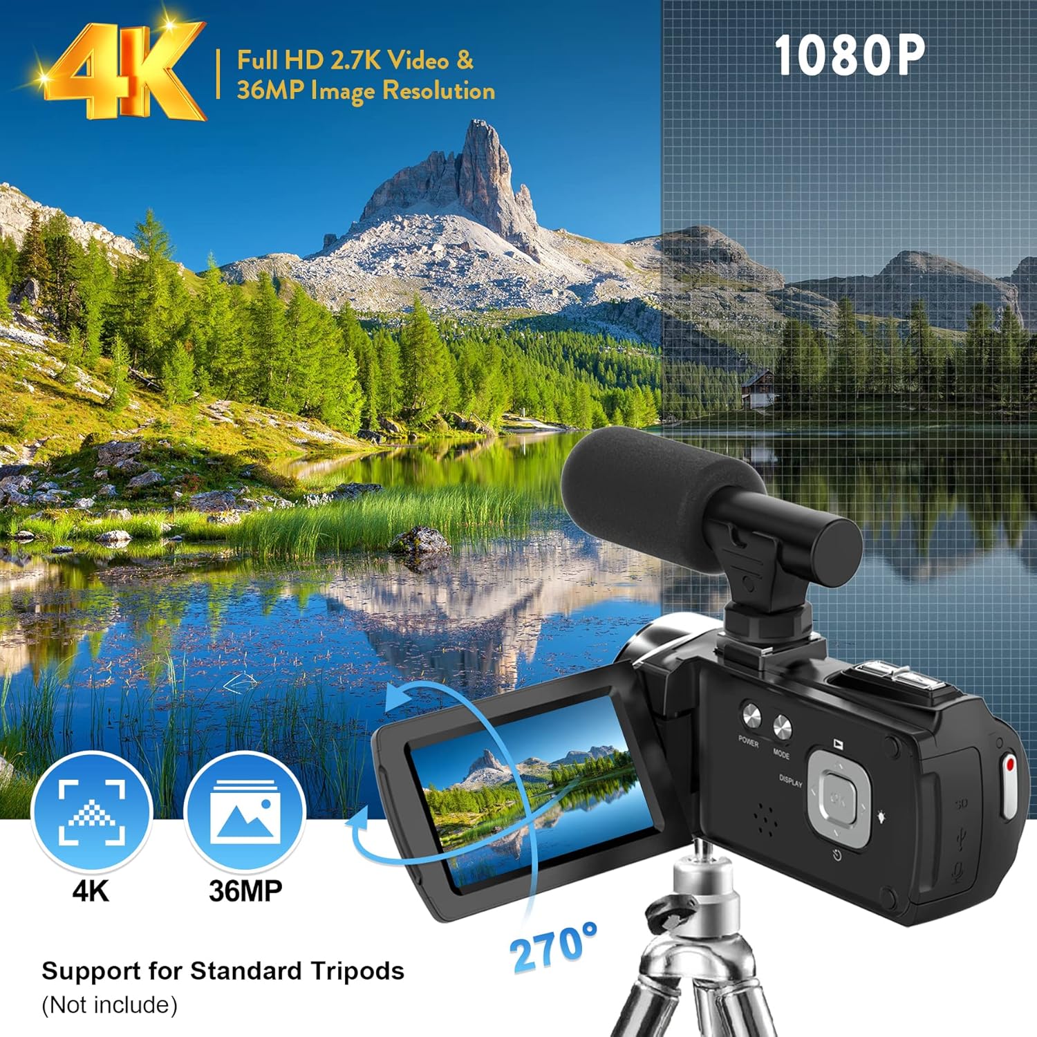 Video Camera Camcorder HD 4K 48MP Video Recorder Camera Vlogging Camera for YouTube Camcorders Video Camera for Kids with 3.0" LCD Screen,18X Digital Zoom and 32G SD Card - Image 2