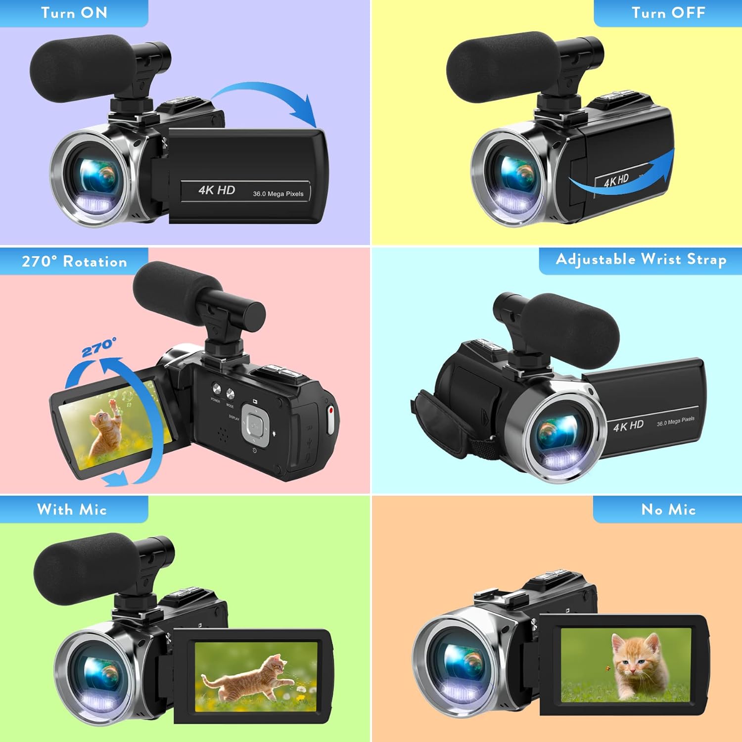 Video Camera Camcorder HD 4K 48MP Video Recorder Camera Vlogging Camera for YouTube Camcorders Video Camera for Kids with 3.0" LCD Screen,18X Digital Zoom and 32G SD Card - Image 4