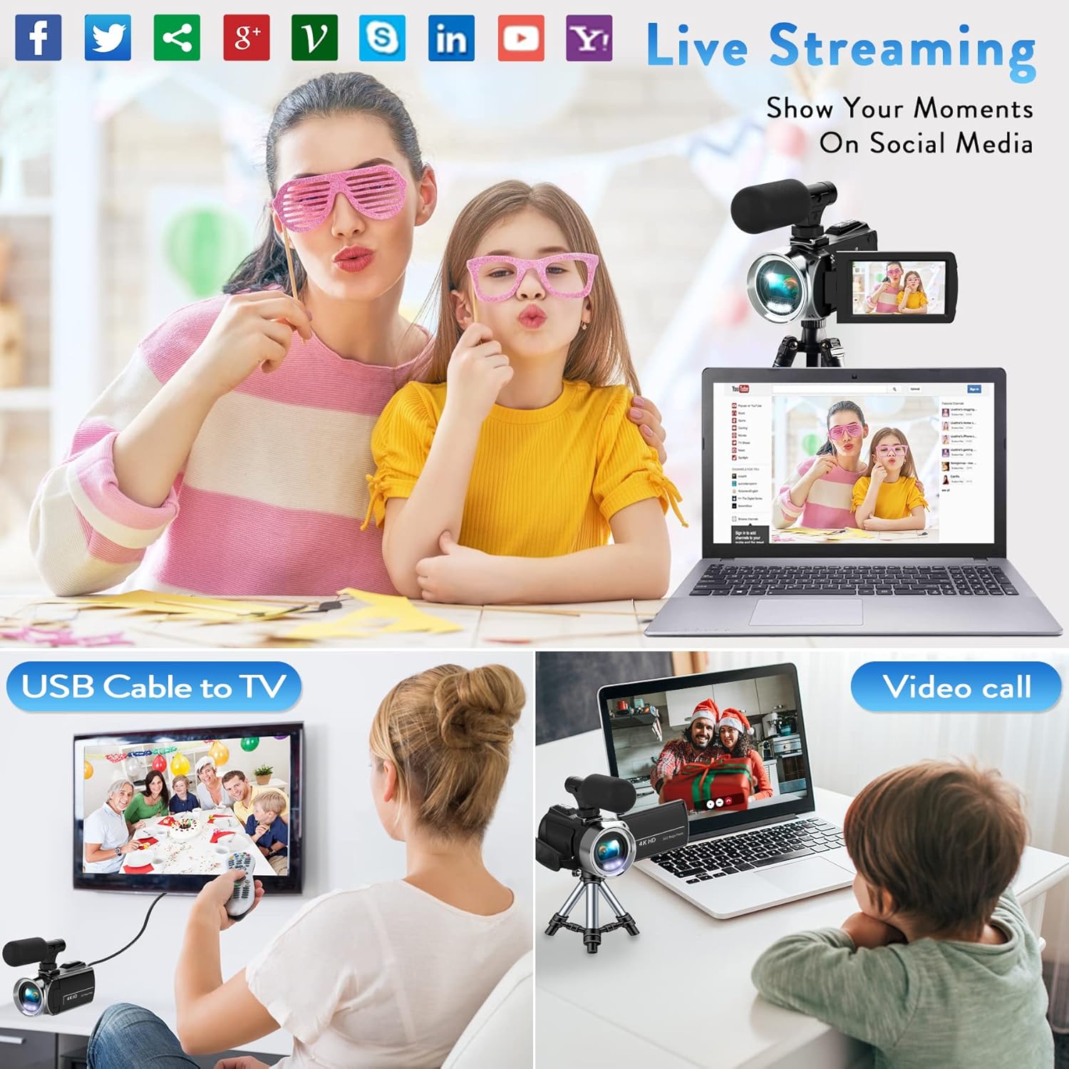 Video Camera Camcorder HD 4K 48MP Video Recorder Camera Vlogging Camera for YouTube Camcorders Video Camera for Kids with 3.0" LCD Screen,18X Digital Zoom and 32G SD Card - Image 6